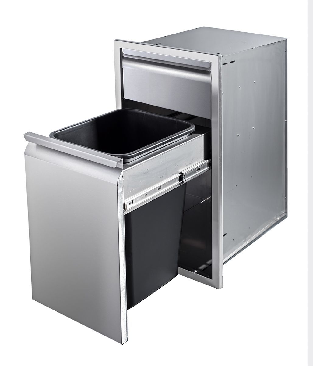 Memphis Grills 15 Inch Stainless Steel Single Access Drawer Stack with Trash Bin and Soft Close