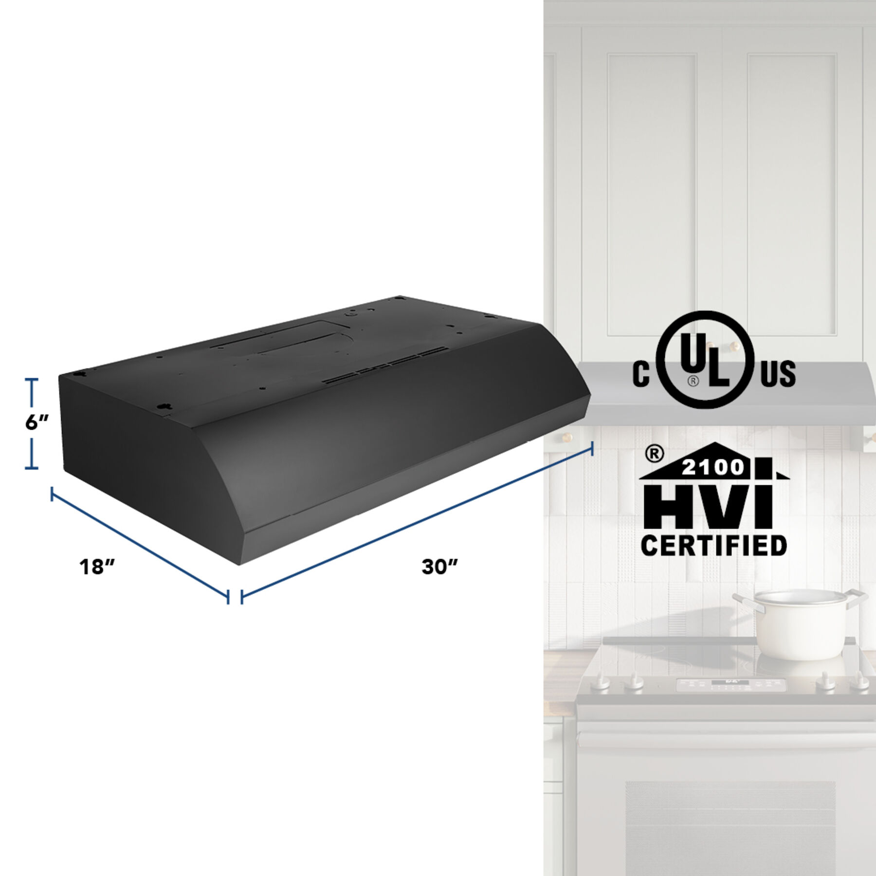 Broan 30 Inch Black 4-Way Convertible Under-Cabinet Range Hood