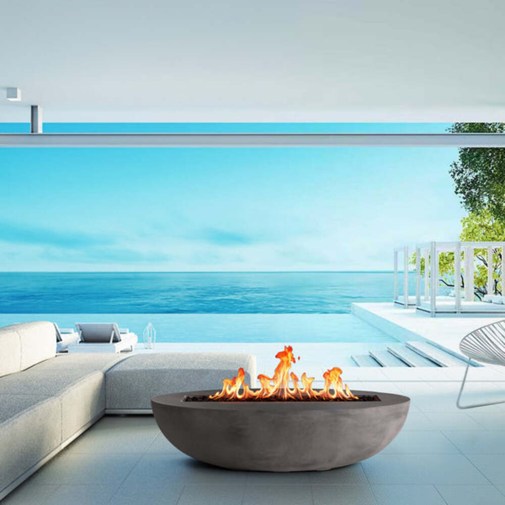 Pyromania Fire Features 66 Inch Oasis Glass Fiber Reinforced Concrete Gas Fire Pit