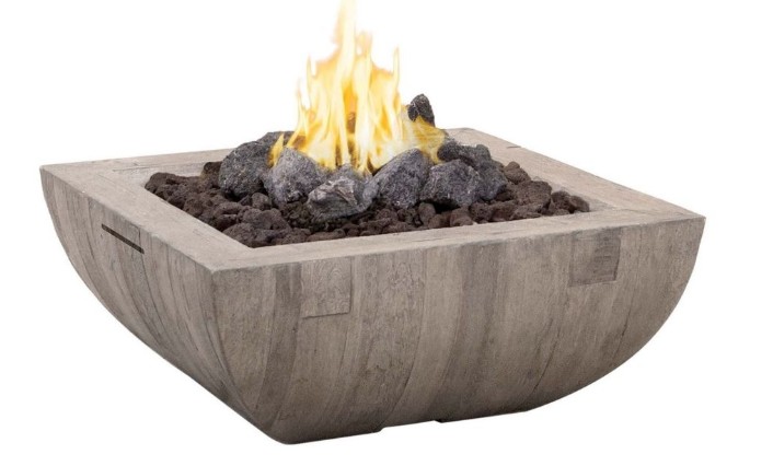 American Fyre Designs 36 Inch Bordeaux Square Reclaimed Wood Gas Fire Bowl - Electronic Ignition