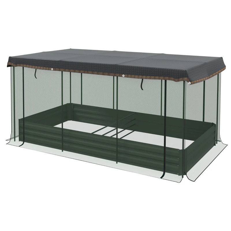 Outsunny 91 Inch Galvanized Steel Planter Box with Crop Cage and Shade Cloth