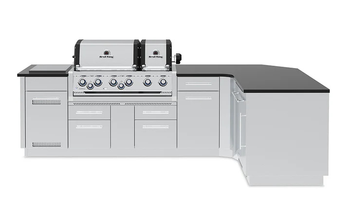 Broil King 10 Foot Imperial S 690iG Outdoor Corner BBQ Gas Grill Island with Fridge