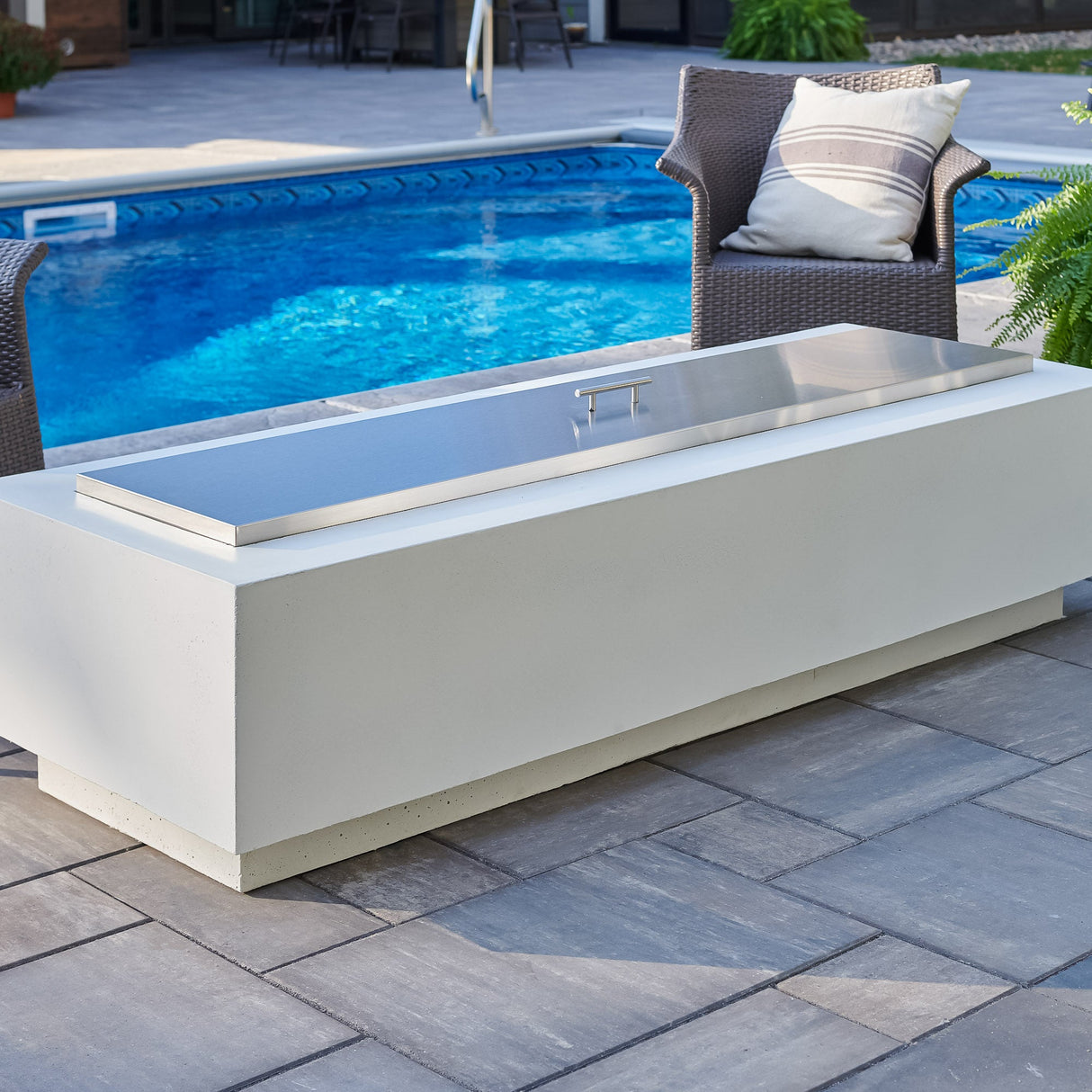 Outdoor Greatroom Company 84 Inch White Cove Concrete Linear Gas Fire Pit Table