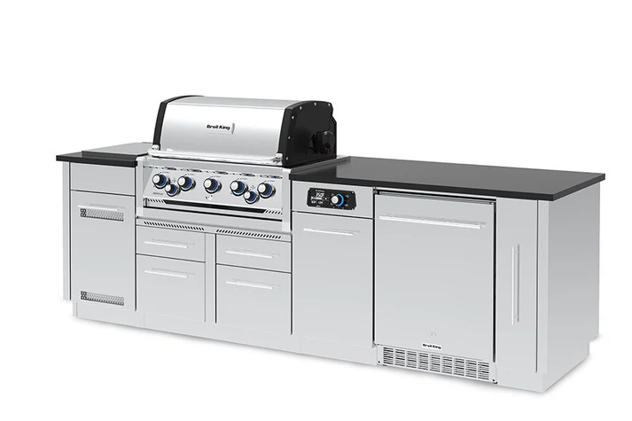 Broil King 9 Foot Imperial iQue 590iF Outdoor BBQ Gas Grill Island with Fridge