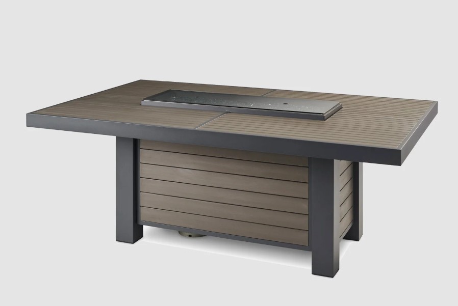 Outdoor Greatroom Company 81 Inch Brooks Linear Taupe Dining Height Fire Pit Table - DSI