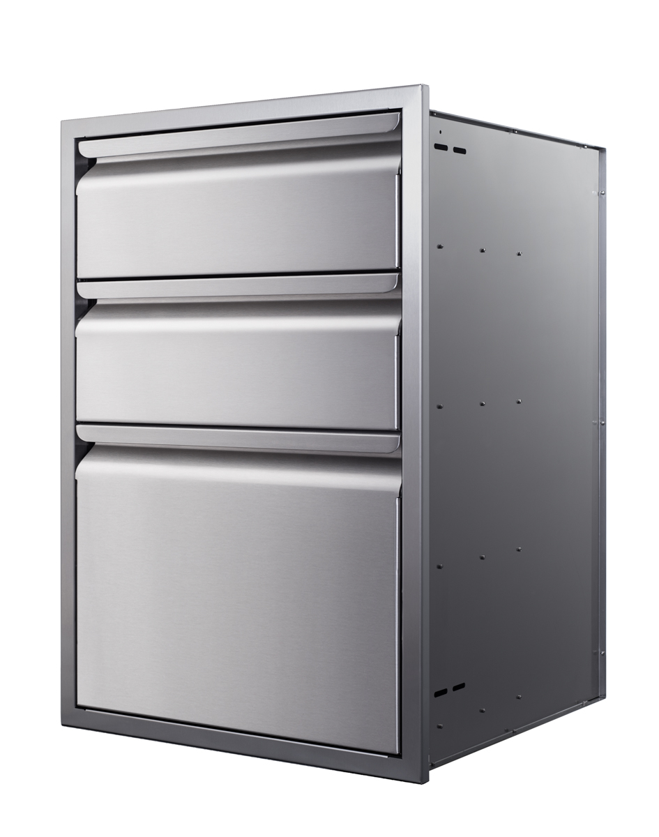 Memphis Grills 21 Inch Stainless Steel Triple Access Drawer Stack with Soft Close