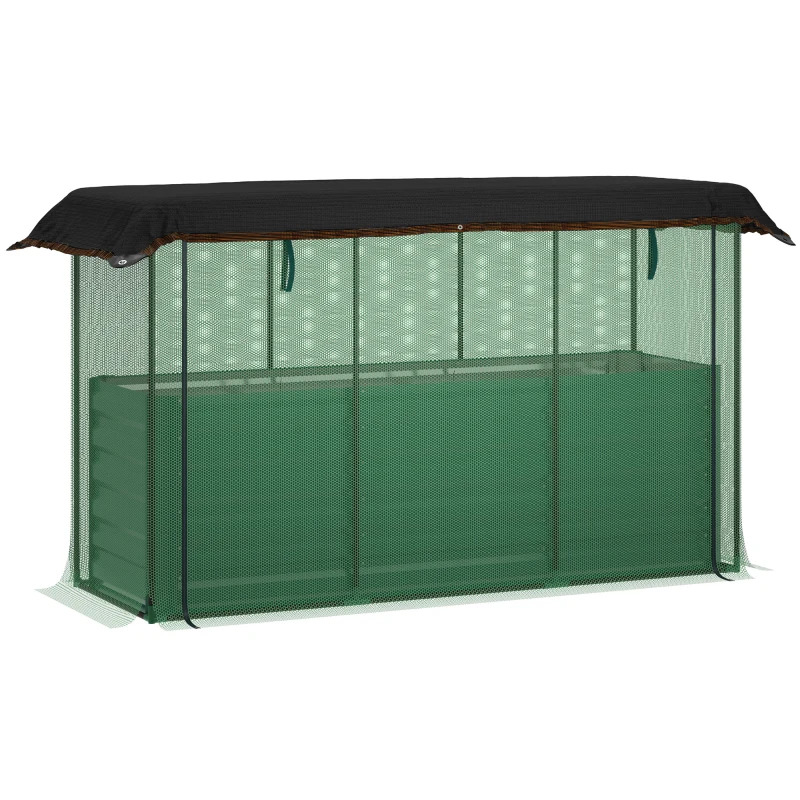 Outsunny 73 Inch Galvanized Steel Planter Box with Crop Cage and Shade Cloth
