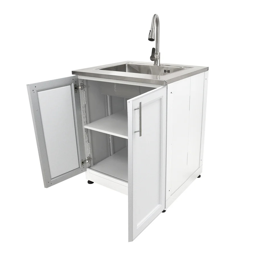 Blue Sky 30 Inch Two-Door White Shaker Outdoor Kitchen Cabinet for Sink