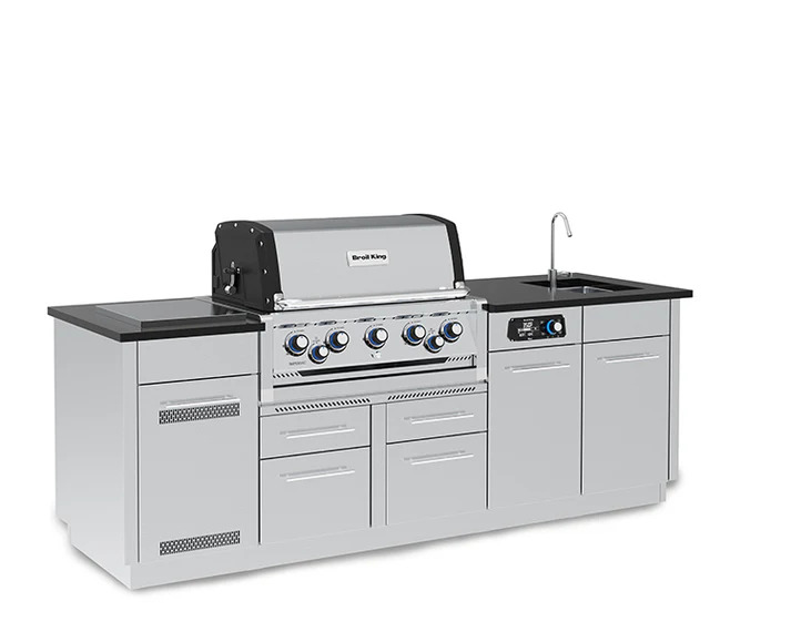 Broil King 8 Foot Imperial iQue 590iE Outdoor BBQ Gas Grill Island with Sink Opening