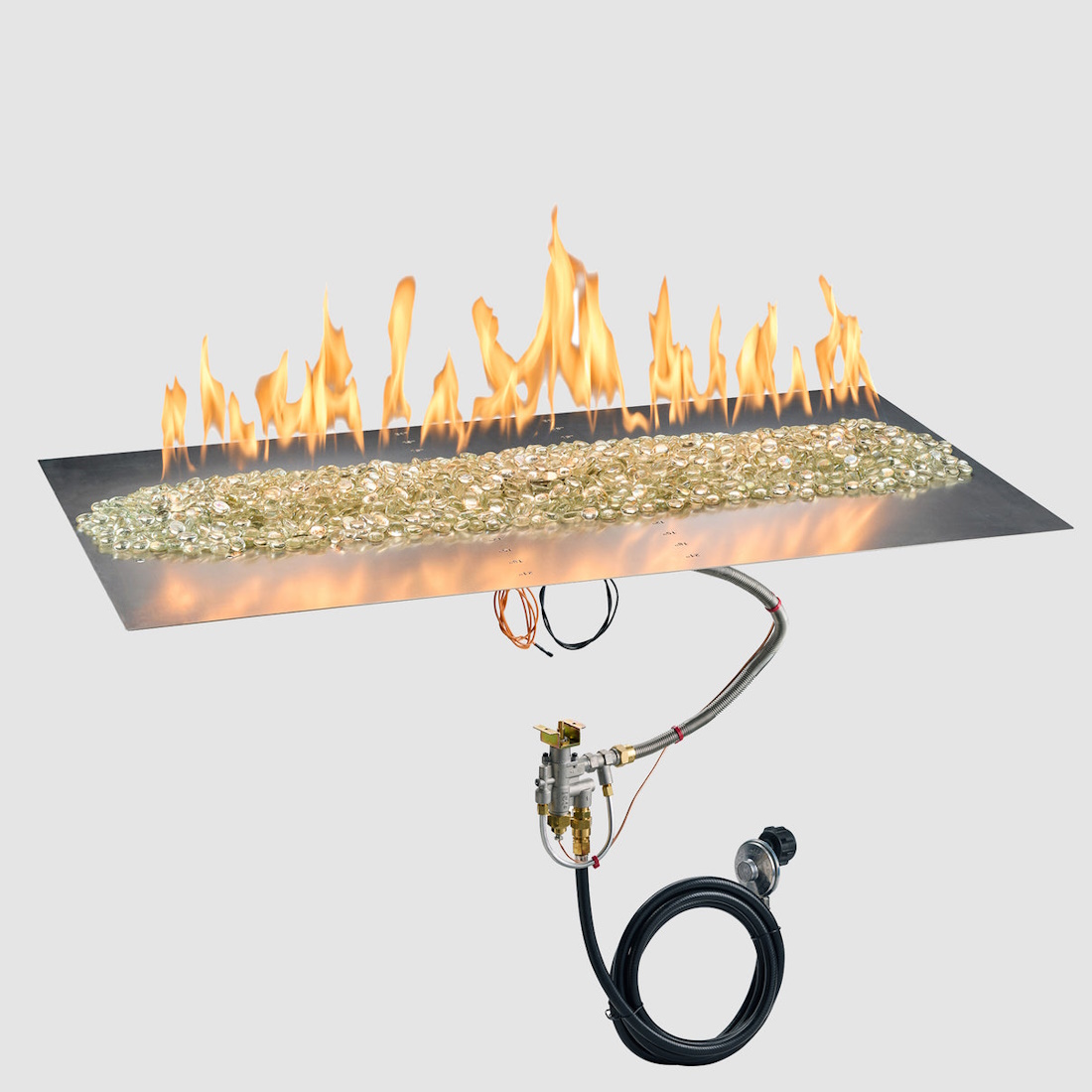 Outdoor Greatroom Company 42 x 24 Inch Crystal Fire Plus Linear Gas Fire Pit Burner with Plate