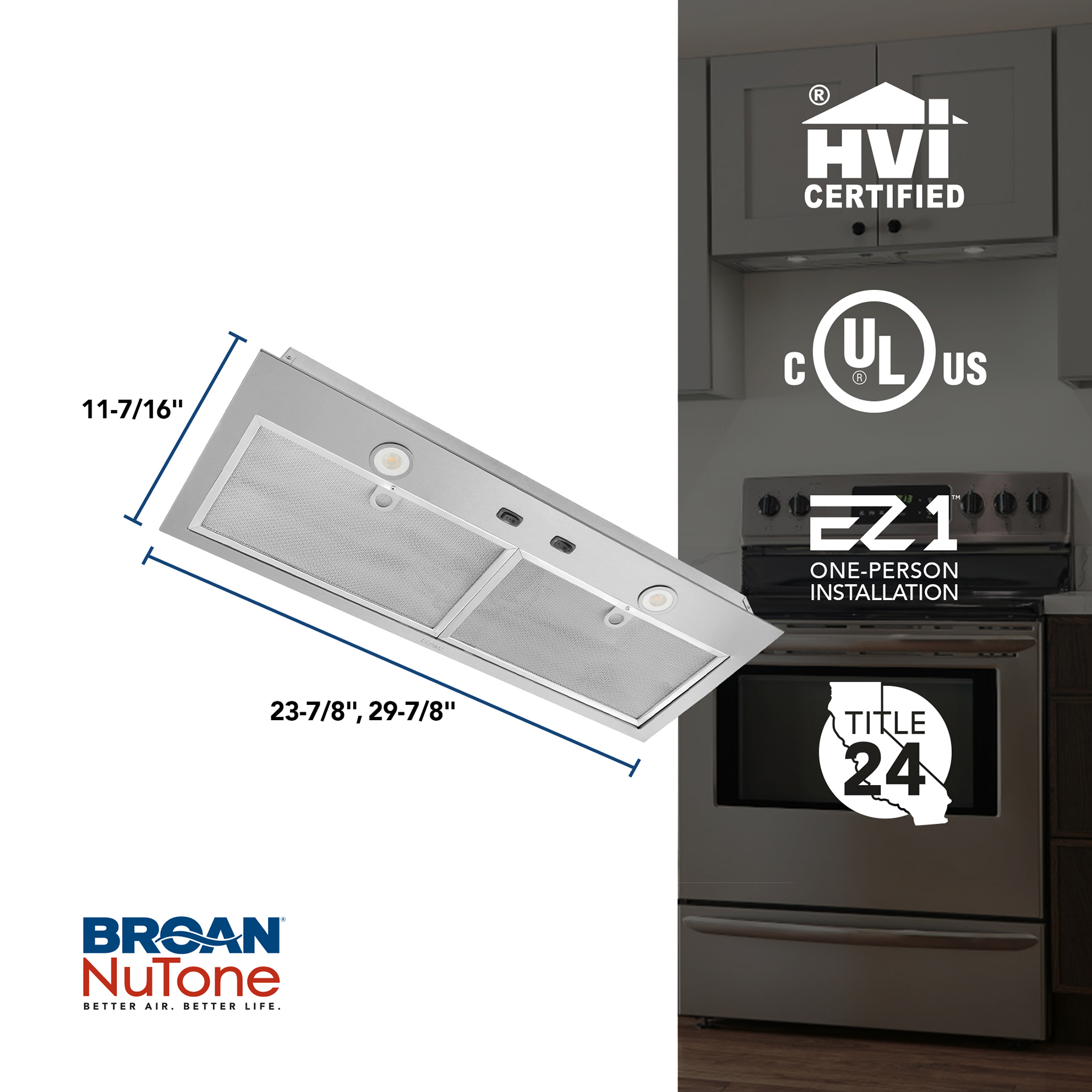 Broan 24 Inch Stainless Steel Built-In Range Hood Power Pack Insert