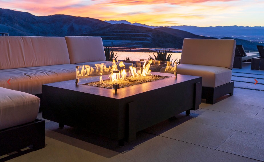 American Fyre Designs 72 Inch Iron Saddle Long Gas Fire Table - Flame Sense Manual Ignition