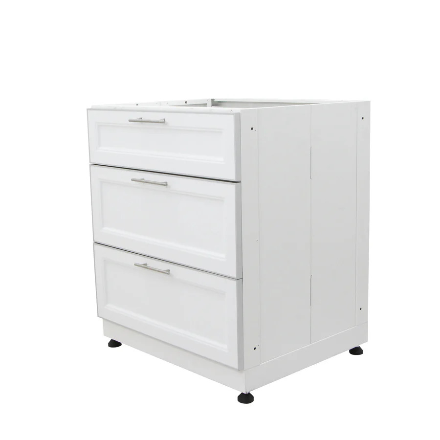 Blue Sky 30 Inch Three-Drawer White Shaker Outdoor Kitchen Cabinet