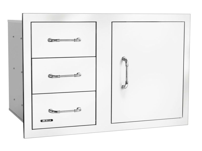 Bull Outdoors 30 Inch Reversible Triple Drawer and Door Outdoor Kitchen Combo with Reveal