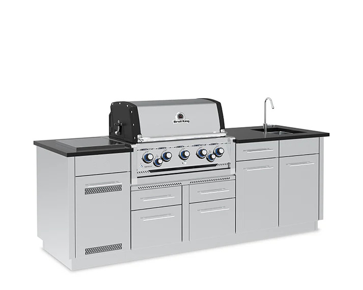 Broil King 8 Foot Imperial S 590iE Outdoor BBQ Gas Grill Island with Sink Opening