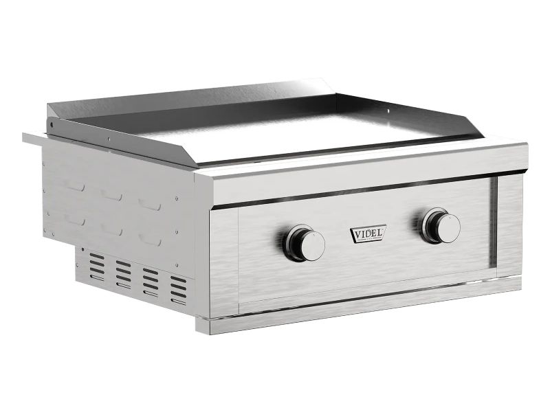 Videl 60 Inch Alta Outdoor Kitchen Island with Gran Plancha Griddle and Fuego III Food Warmer