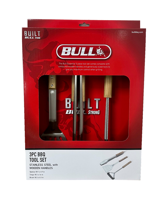 Bull Outdoors 3 Piece Wooden Handle Grill Tool Set
