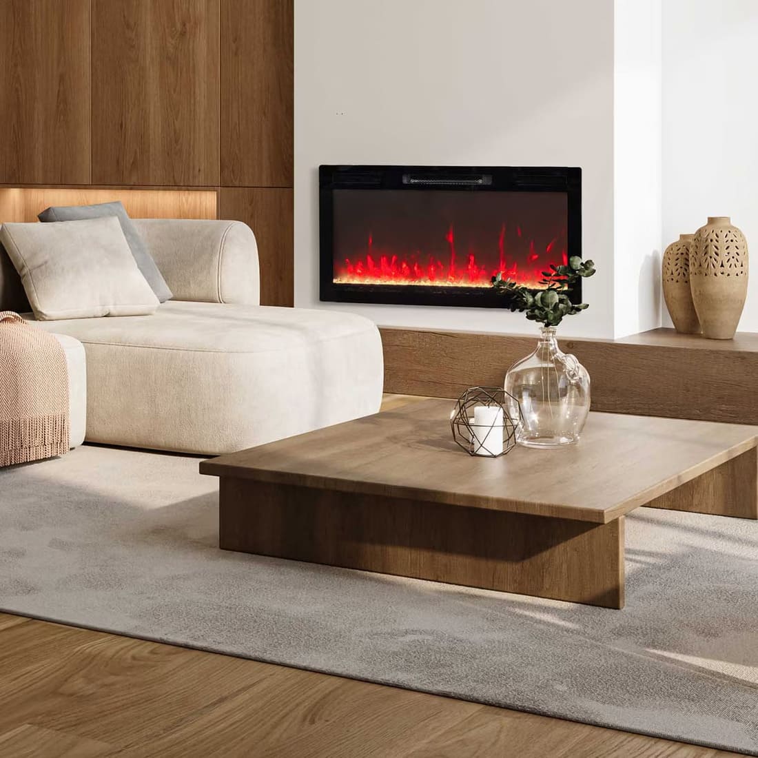 JR Home 36 Inch ActiveFlame Mirage 2 Built-In -  Wall Mount -  or Freestanding Linear Electric Fireplace