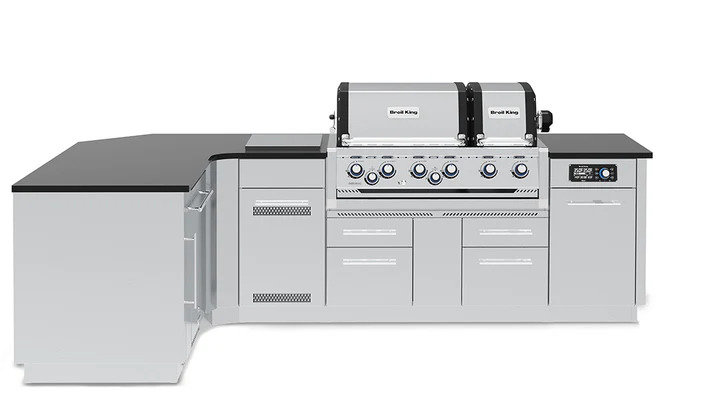 Broil King 10 Foot Imperial iQue 690iJ Outdoor Corner BBQ Gas Grill Island with Fridge