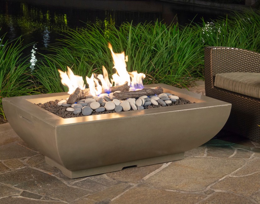 American Fyre Designs 50 Inch Bordeaux Rectangle Gas Fire Bowl - Manual Ignition