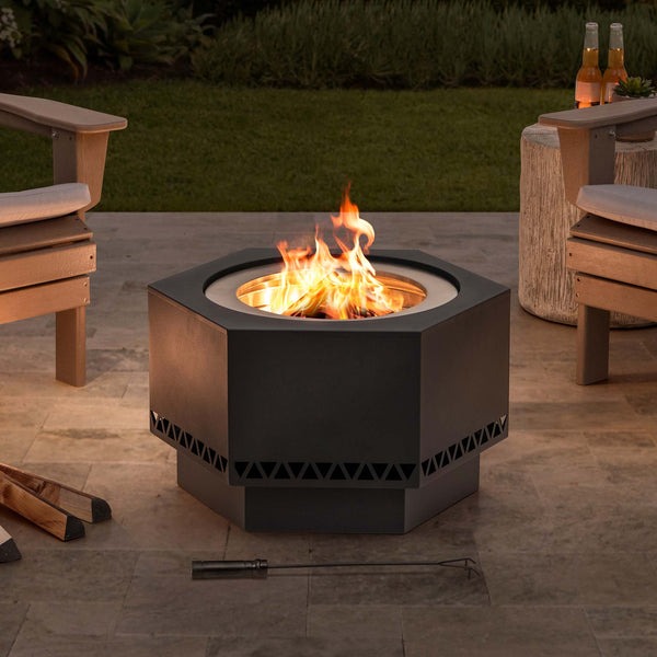 Sunjoy 28 Inch Lawrence Hexagonal Smokeless Wood Burning Fire Pit