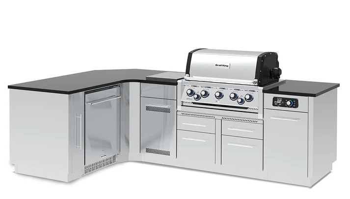 Broil King 9 Foot Imperial iQue 590J Oudoor Corner BBQ Gas Grill Island with Fridge