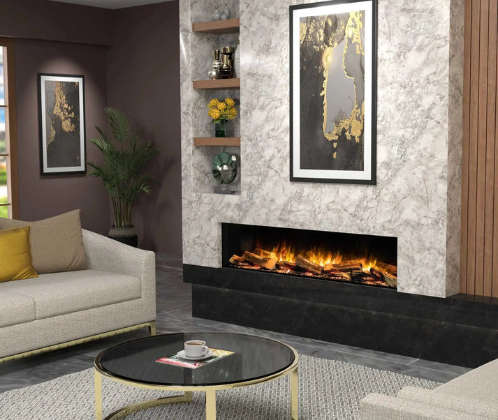 Flamerite Fires 60 Inch E-FX 1500 Linear Built in Electric Fireplace with Remote and Glowing Logs