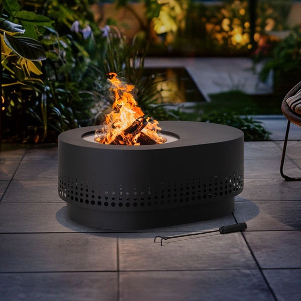 Sunjoy 38 Inch Oval Halton Smokeless Wood Burning Fire Pit