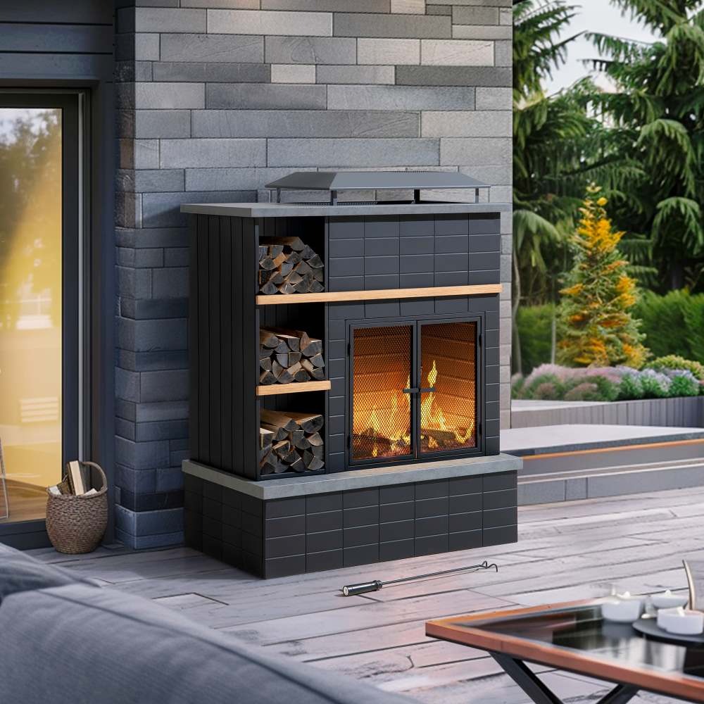 Sunjoy 42 Inch Aukland Outdoor Wood Burning Fireplace