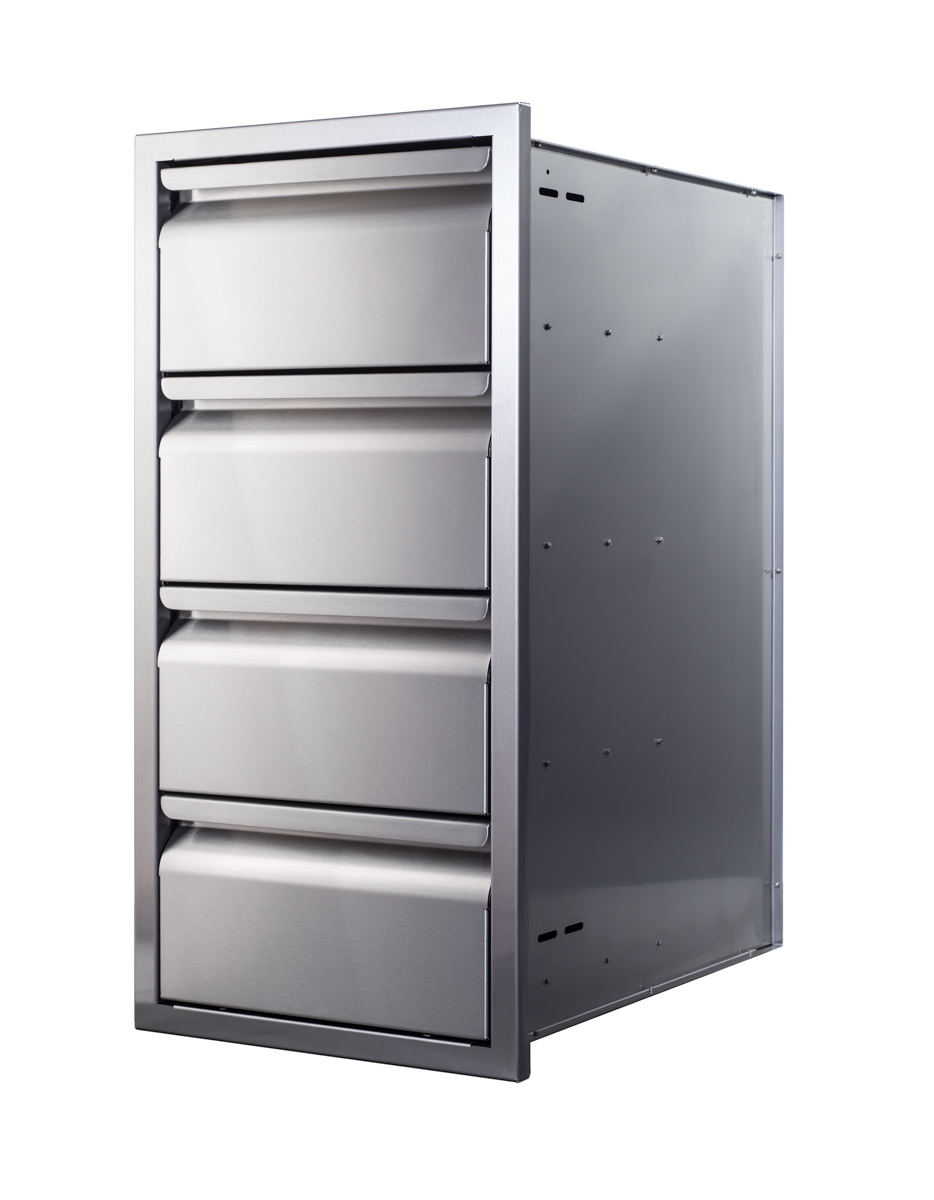 Memphis Grills 15 Inch Stainless Steel Quadruple Access Drawer Stack with Soft Close