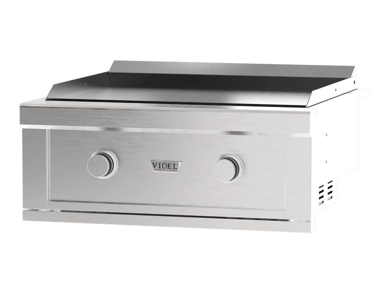 Videl 60 Inch Alta Outdoor Kitchen Island with Gran Plancha Griddle and Fuego III Food Warmer