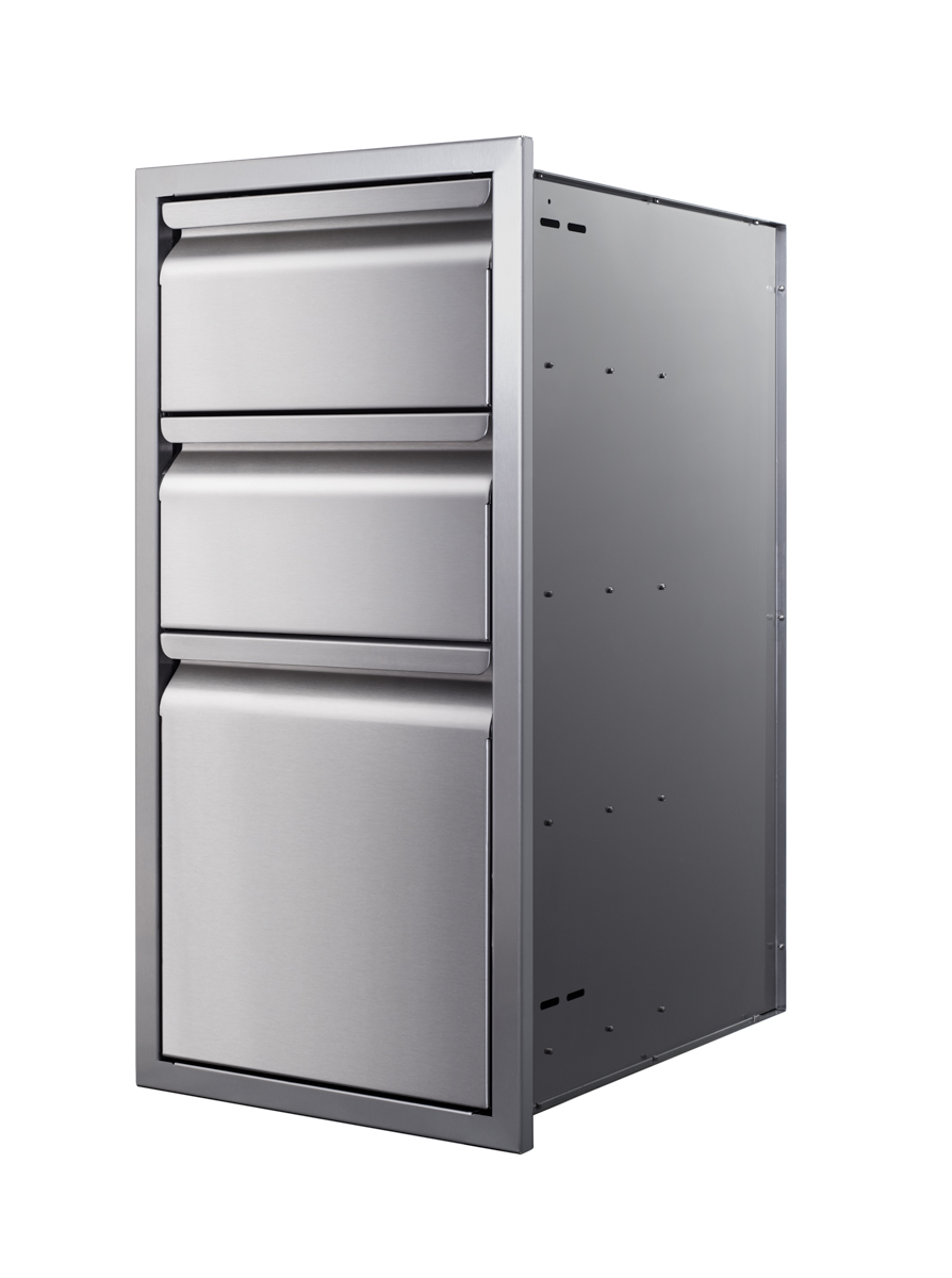 Memphis Grills 15 Inch Stainless Steel Triple Access Drawer Stack with Soft Close