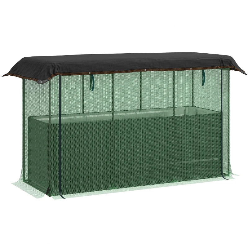 Outsunny 73 Inch Galvanized Steel Planter Box with Crop Cage and Shade Cloth