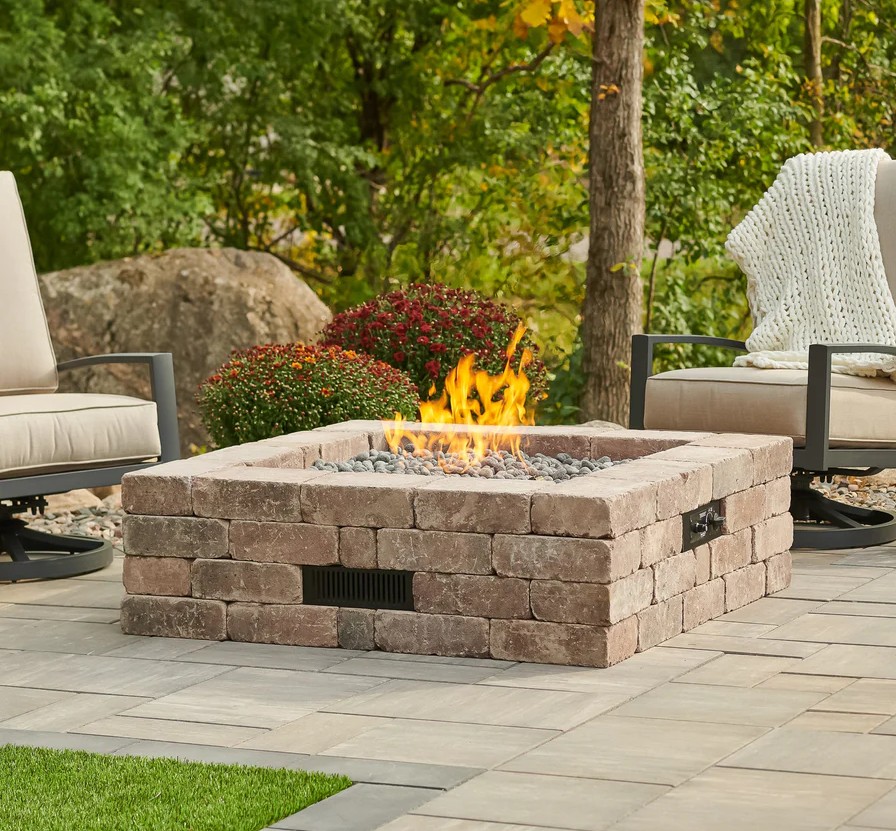 Outdoor Greatroom Company 52 Inch Bronson Block Square Gas Fire Pit Kit - DSI