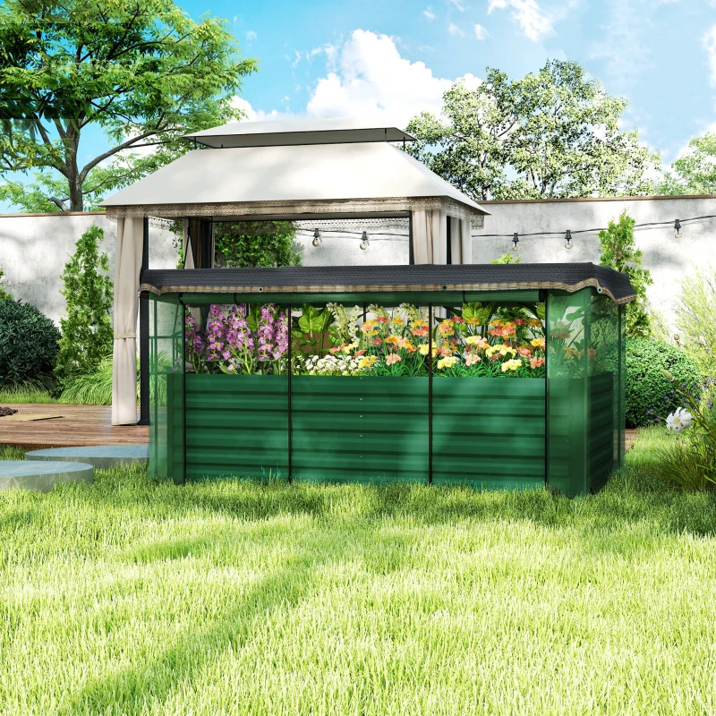 Outsunny 91 Inch Galvanized Steel Tall Planter Box with Crop Cage and Shade Cloth