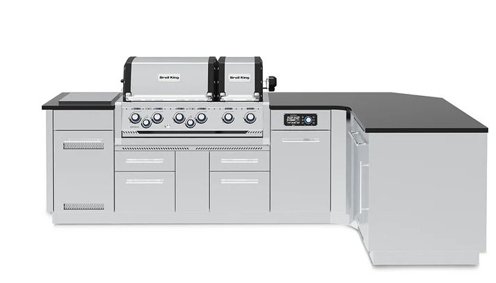 Broil King 10 Foot Imperial iQue 690iG Outdoor Corner BBQ Gas Grill Island with Fridge