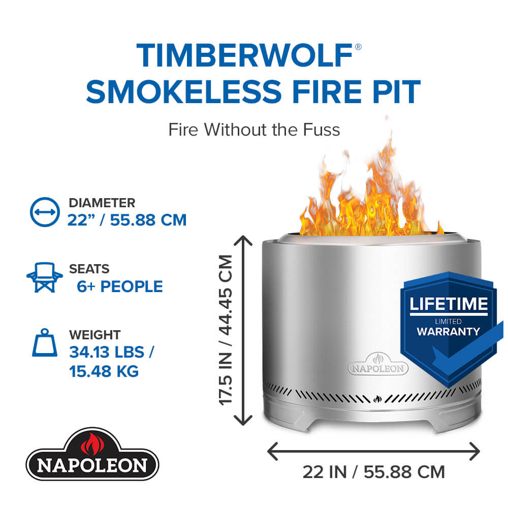 Timberwolf 22 Inch Stainless Steel Smokeless Wood Burning Fire Pit