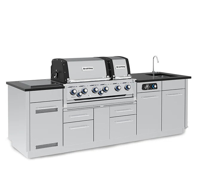 Broil King 9 Foot Imperial iQue 690iE Outdoor BBQ Gas Grill Island with Sink Opening