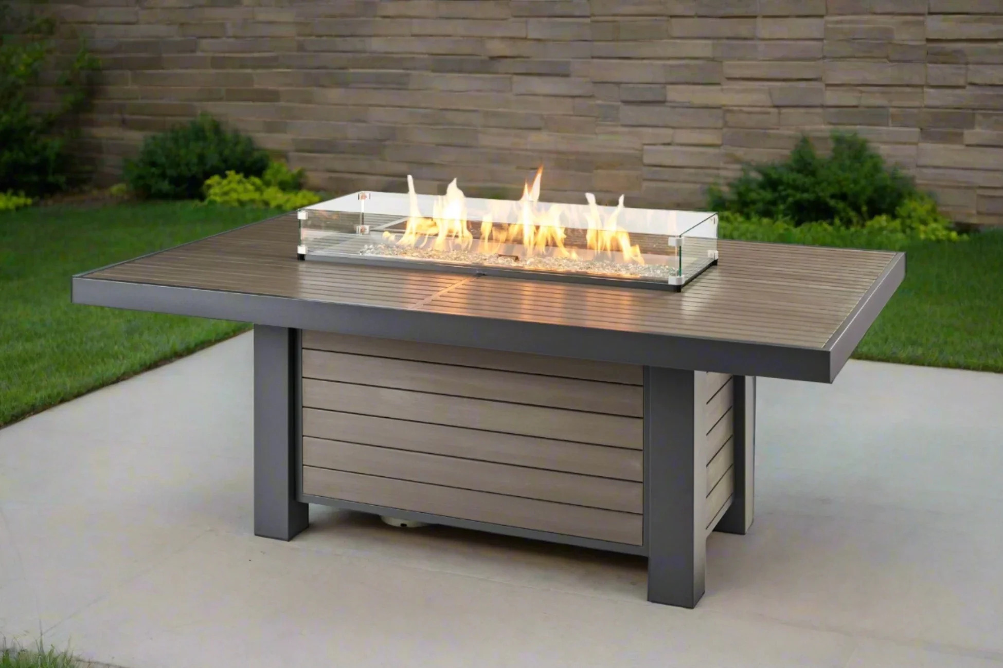 Outdoor Greatroom Company 81 Inch Brooks Linear Taupe Dining Height Fire Pit Table - Manual