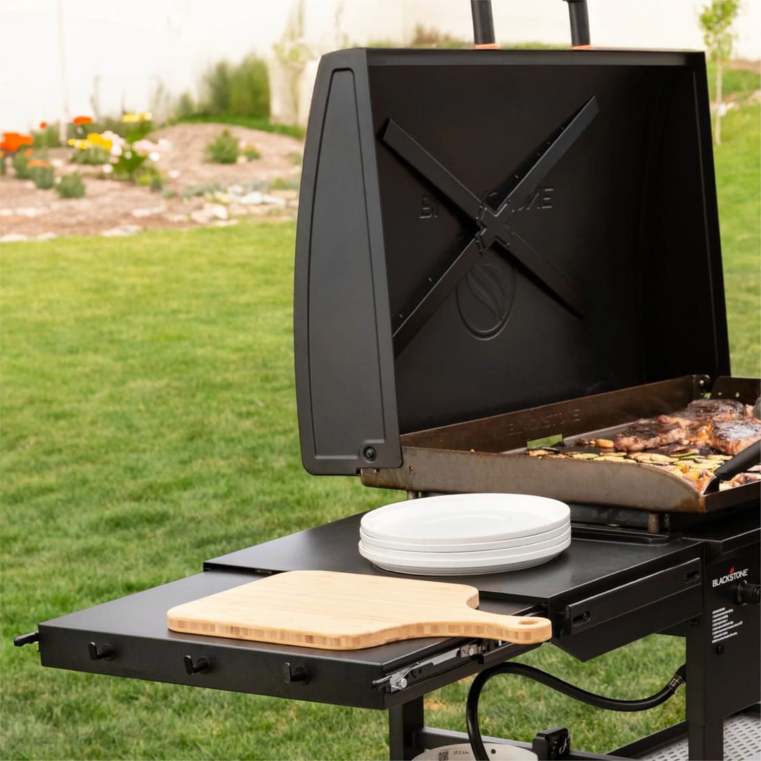 Blackstone 36 Inch Dual Side Shelf Propane Griddle with Hood and Omnivore Technology