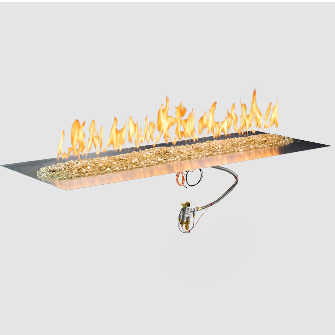 Outdoor Greatroom Company 64 x 24 Inch Crystal Fire Plus Linear Gas Fire Pit Burner with Plate