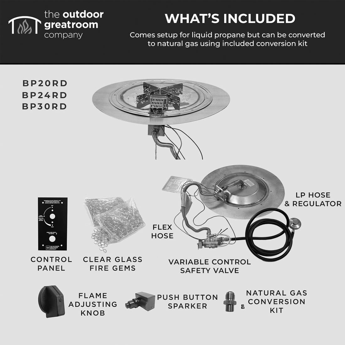 Outdoor Greatroom Company 24 Inch Round Crystal Fire Plus Gas Fire Pit Burner Kit - Manual