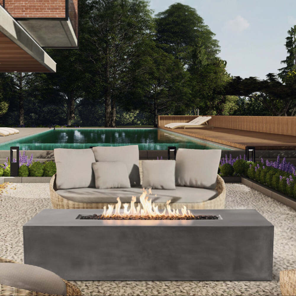 Pyromania Fire Features 60 Inch Brut Glass Fiber Reinforced Concrete Gas Fire Table