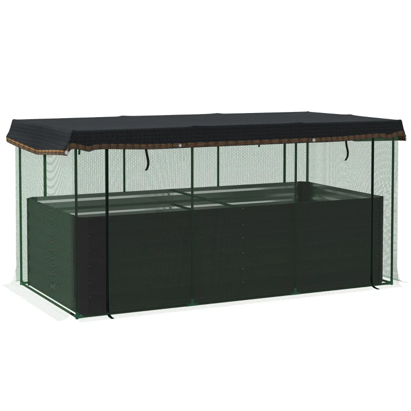 Outsunny 91 Inch Galvanized Steel Tall Planter Box with Crop Cage and Shade Cloth