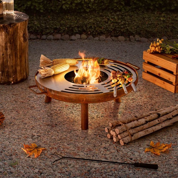 Sunjoy 28 Inch Wood Burning Fire Pit with Stainless Steel Grill Tray