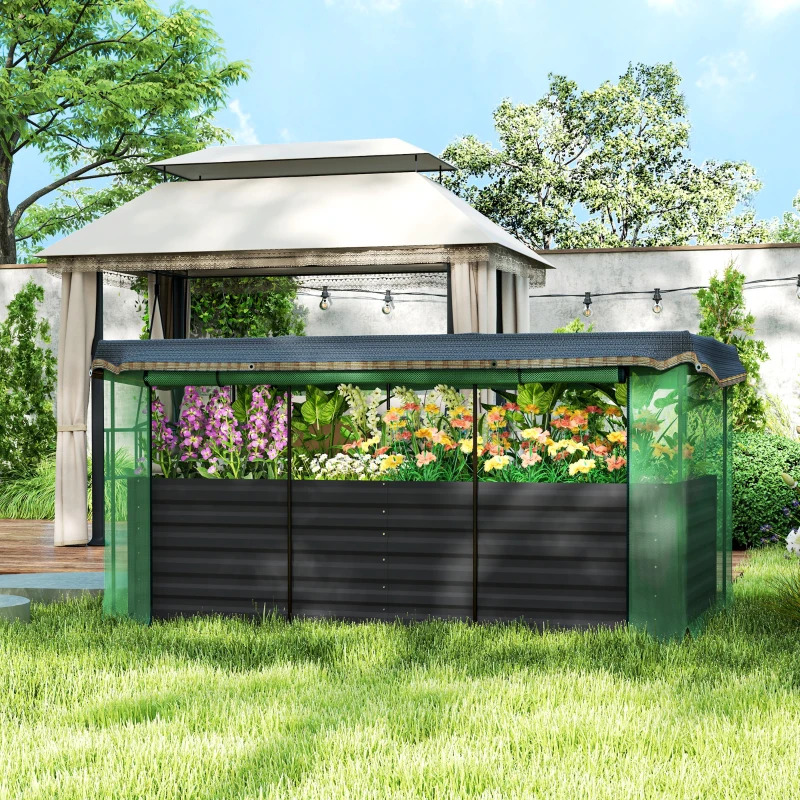 Outsunny 91 Inch Galvanized Steel Tall Planter Box with Crop Cage and Shade Cloth