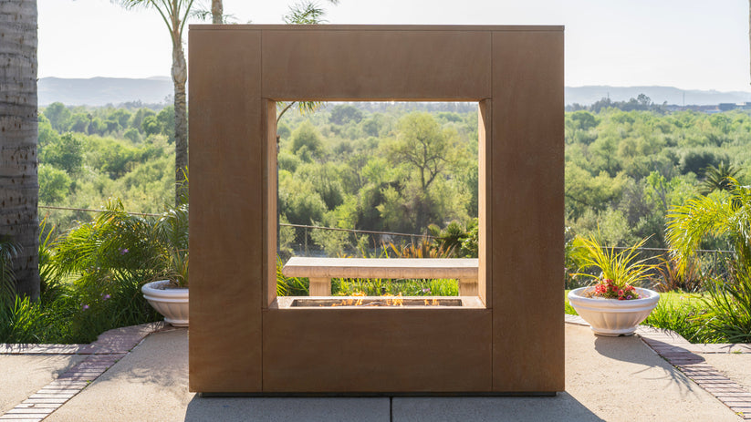 The Outdoor Plus 72 Inch Corten Steel See Through Outdoor Gas Fireplace - Electronic Ignition