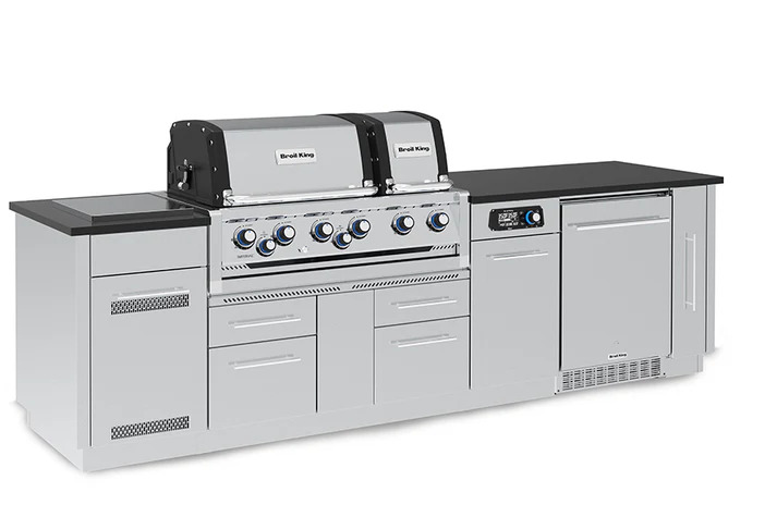 Broil King 10 Foot Imperial iQue 690iF Outdoor BBQ Gas Grill Island with Fridge