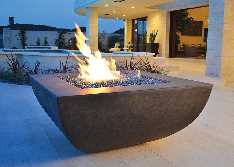 Fire By Design 42 Inch Legacy Square Gas Fire and Water Bowl with Brass Burner - Battery Powered