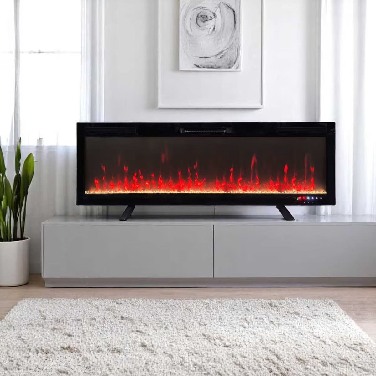 JR Home 60 Inch ActiveFlame Mirage 2 Built-In -  Wall Mount -  or Freestanding Electric Fireplace